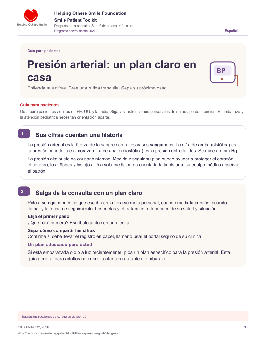 Presión arterial: un plan claro en casa